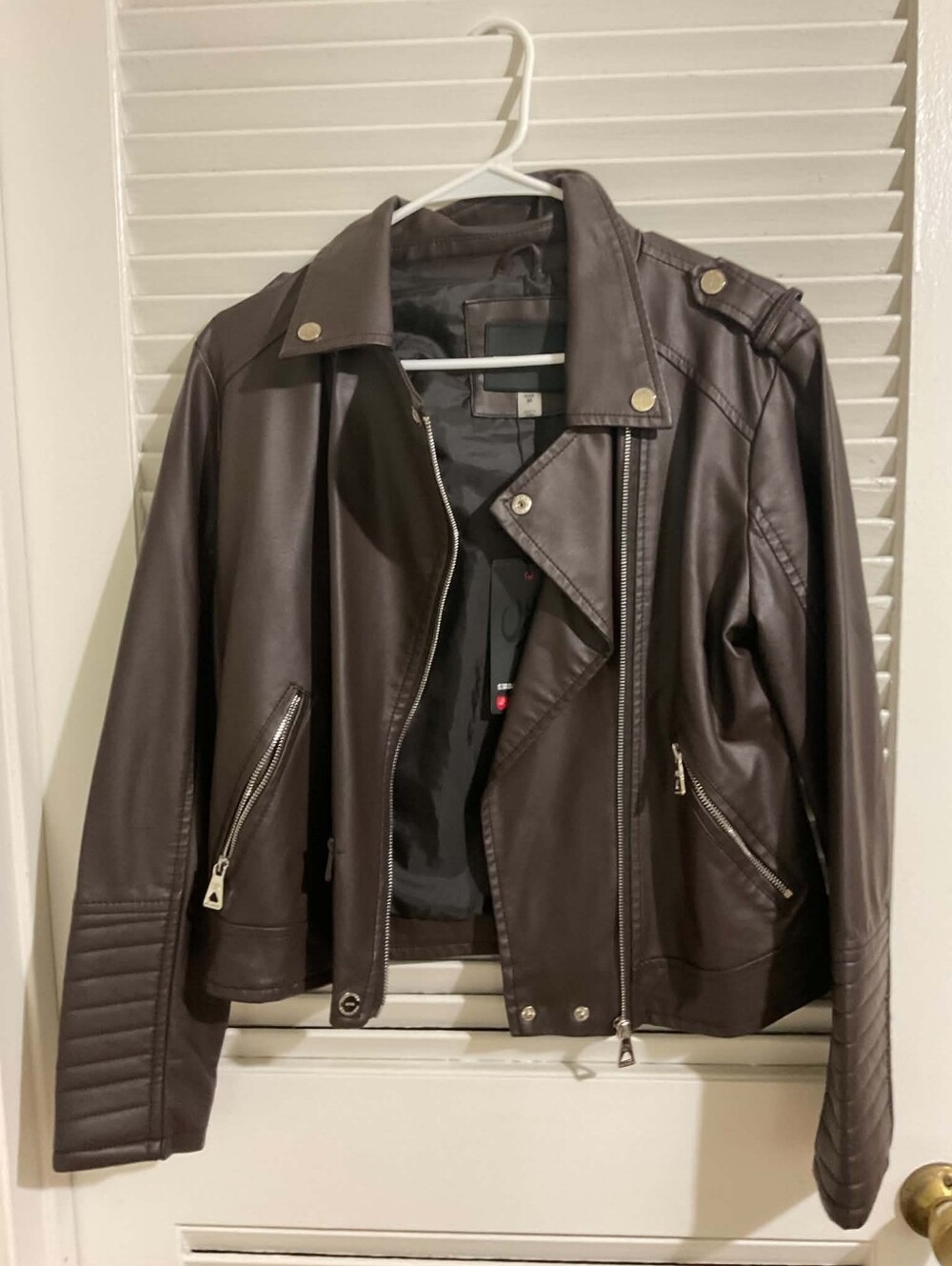 Women’s Faux Leather Moto Jacket - Dark Brown